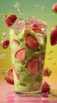 Fresh Strawberry and Avocado Fruit Drink with Splash Effect
