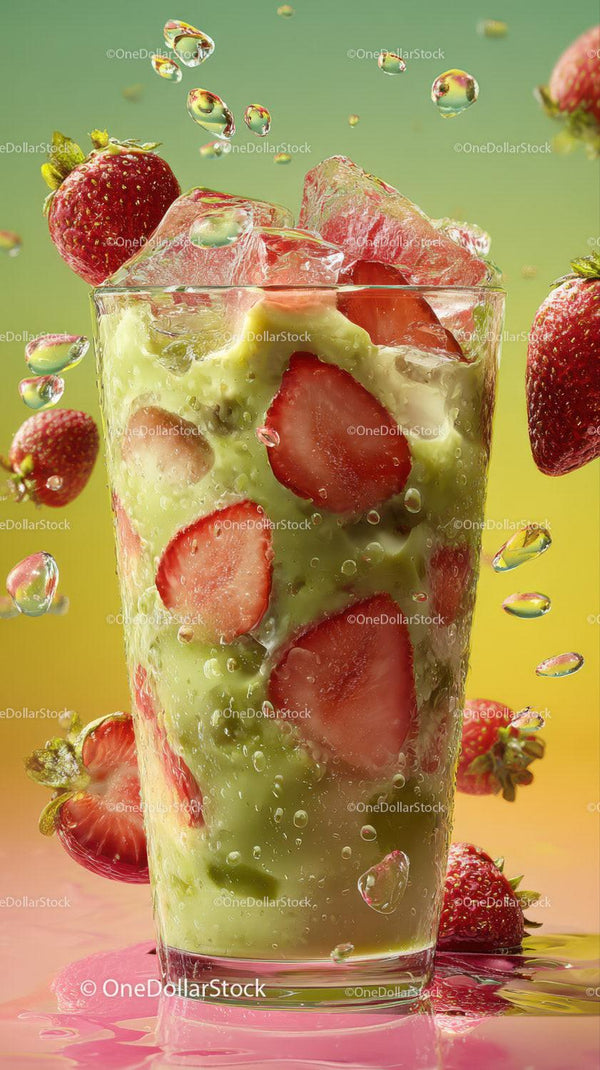 Fresh Strawberry and Avocado Fruit Drink with Splash Effect