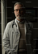 Senior Male Doctor with Stethoscope in Clinical Setting