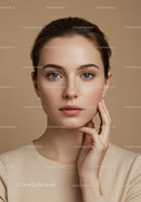 Portrait of a Young Woman with Clear Skin and Blue Eyes