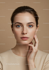 Portrait of a Young Woman with Clear Skin and Blue Eyes