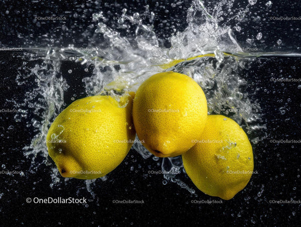 Vibrant Fresh Yellow Lemons Splashing in Water with Splash Effect