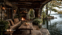 Rustic Lakeside Porch with Cozy Seating and Water View