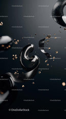 Abstract Black Liquid Bubble with Gold Particles for Luxury Design