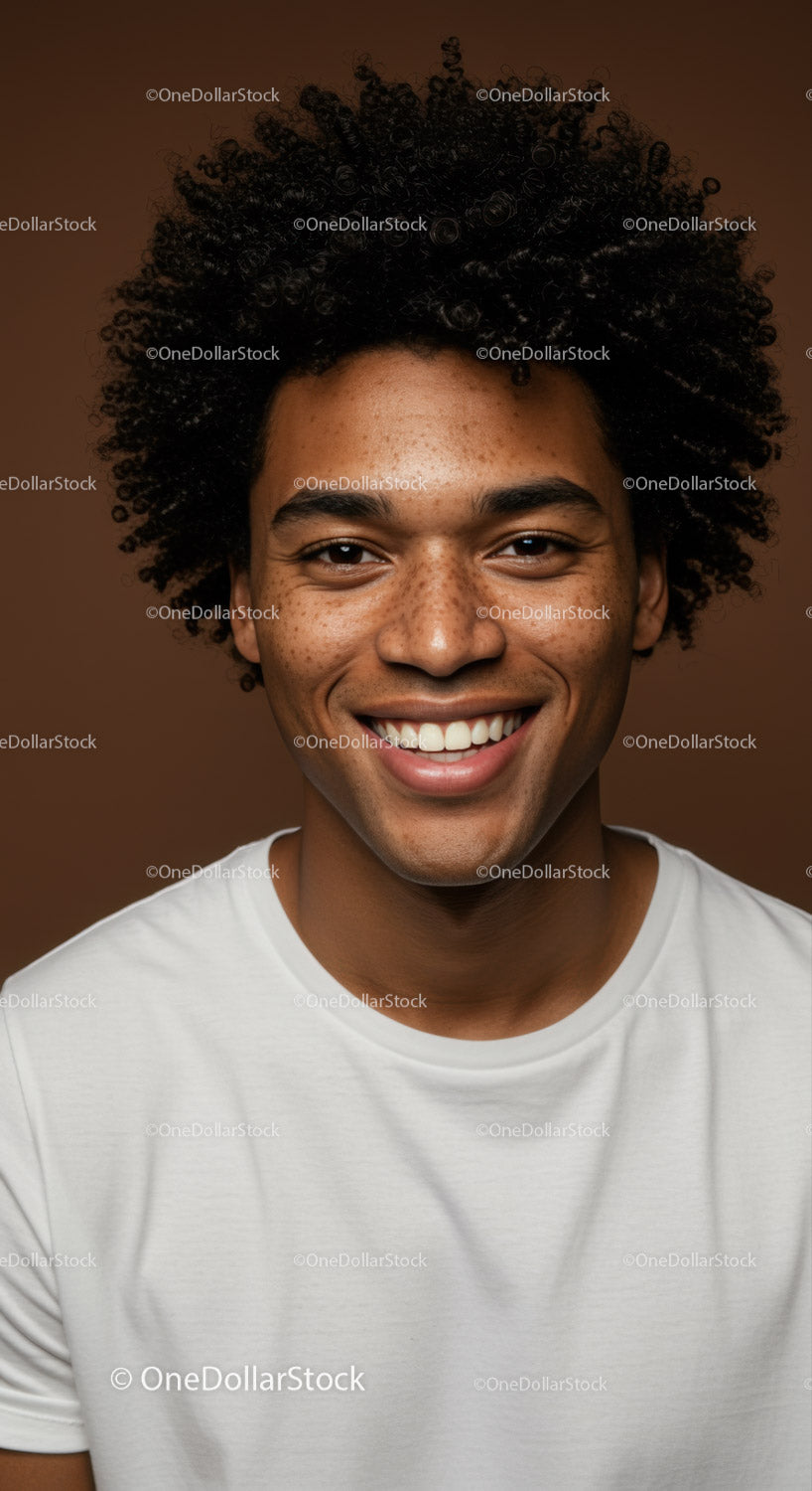 Happy Diverse Man with Curly Hair Bright Smile Portrait