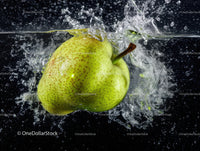 Fresh Green Pear Splash with Water Droplets