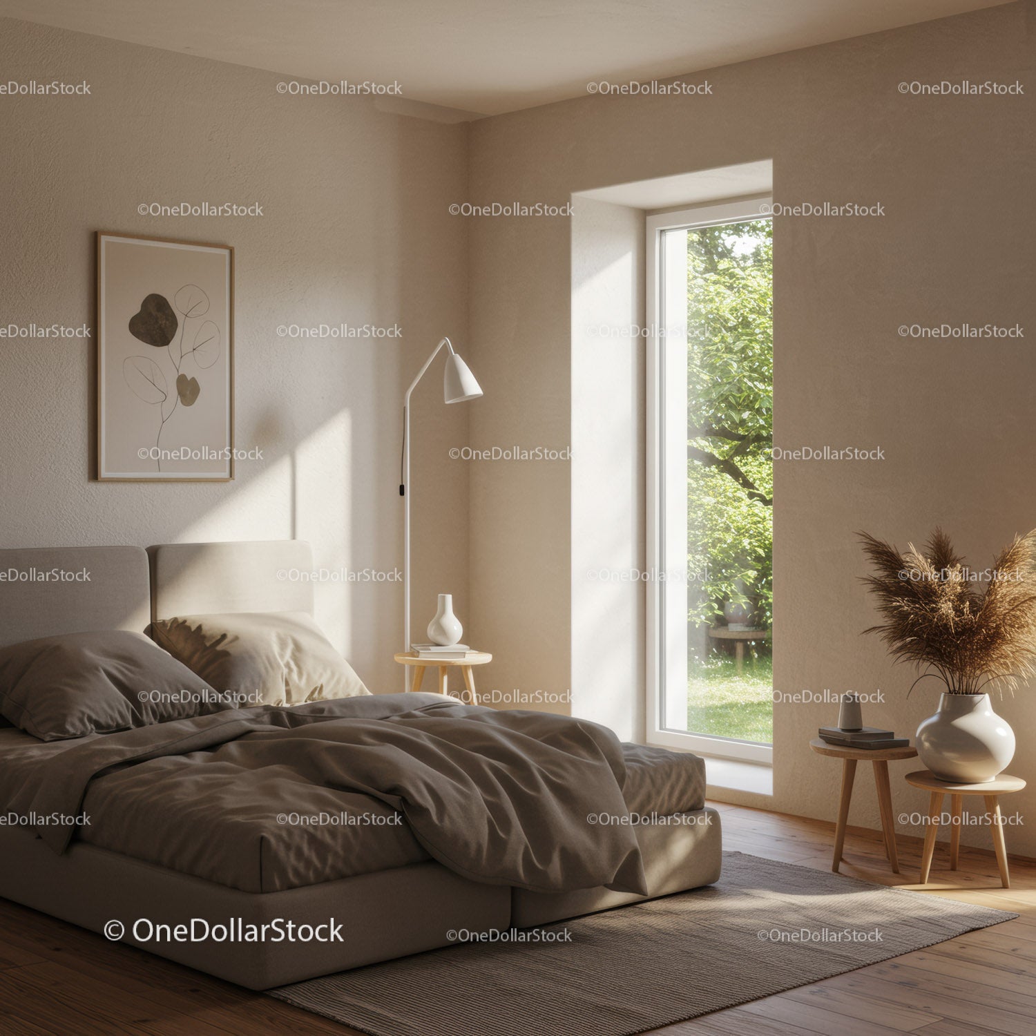 Bright Minimalist Bedroom with Beige Walls and Natural Light