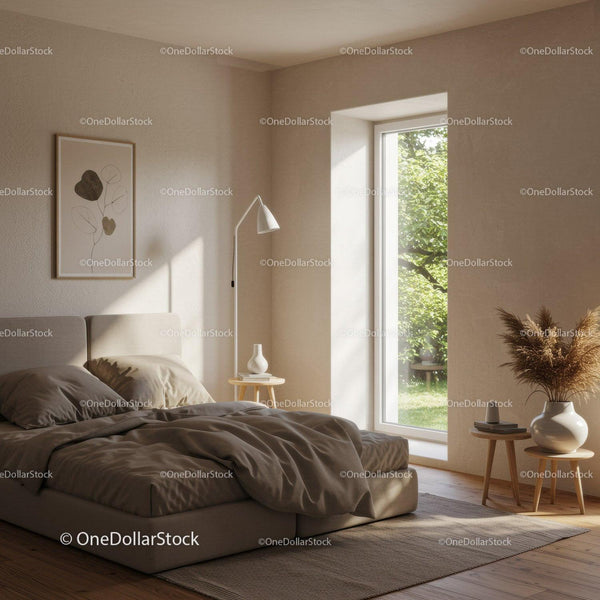 Bright Minimalist Bedroom with Beige Walls and Natural Light