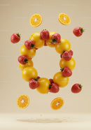 Fresh Citrus and Strawberries Floating in Air