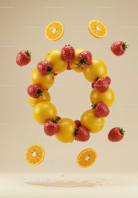 Fresh Citrus and Strawberries Floating in Air