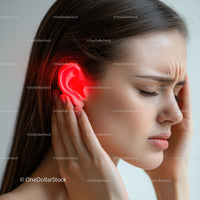 Woman Holding Ear Showing Ear Pain or Discomfort