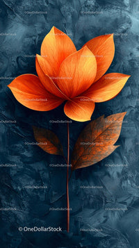 Vibrant Orange Flower with Autumn Leaves on Textured Background