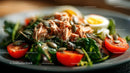 Fresh Chicken Salad with Cherry Tomatoes and Boiled Egg