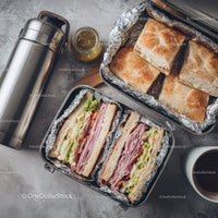 Toasted Ham and Lettuce Sandwiches with Fresh Bread and Foil Wraps