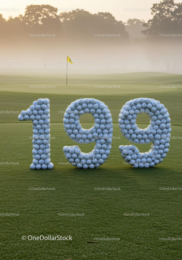 Golf milestone 199 sculpted with golf balls on green