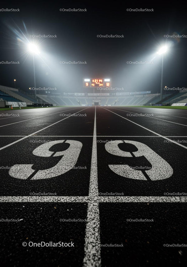 Puste tory biegowe oświetlone nocą na stadionie