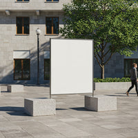 Blank outdoor billboard in modern urban plaza setting