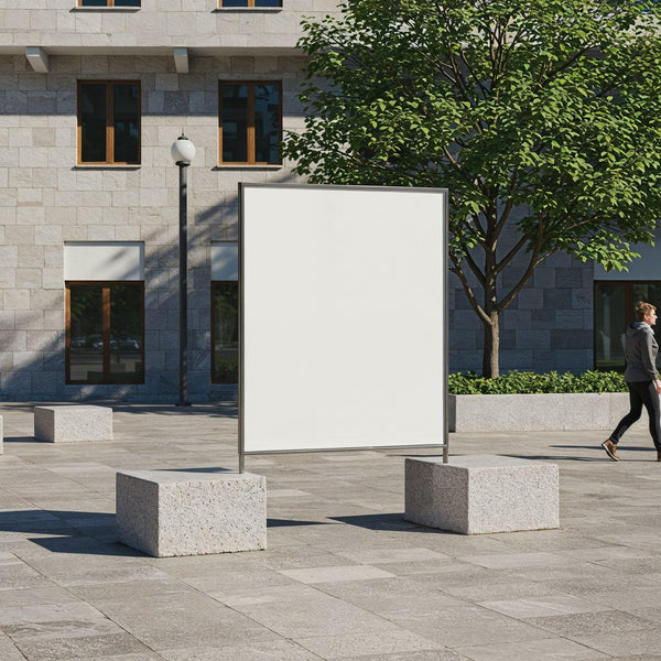 Blank outdoor billboard in modern urban plaza setting JPG Mockup Image