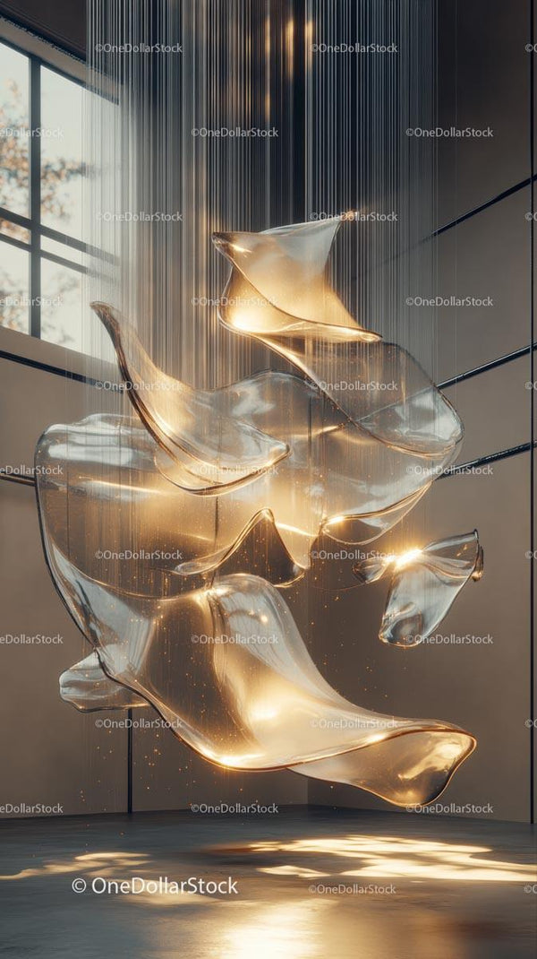 Contemporary Floating Glass Sculpture in Modern Interior