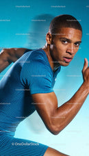 Focused athlete sprinting intensely with determination