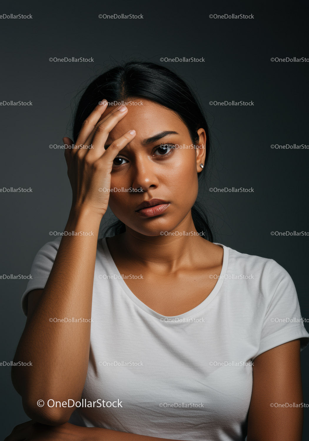 Portrait of a Young Woman with Dark Hair Showing Thoughtful Expression