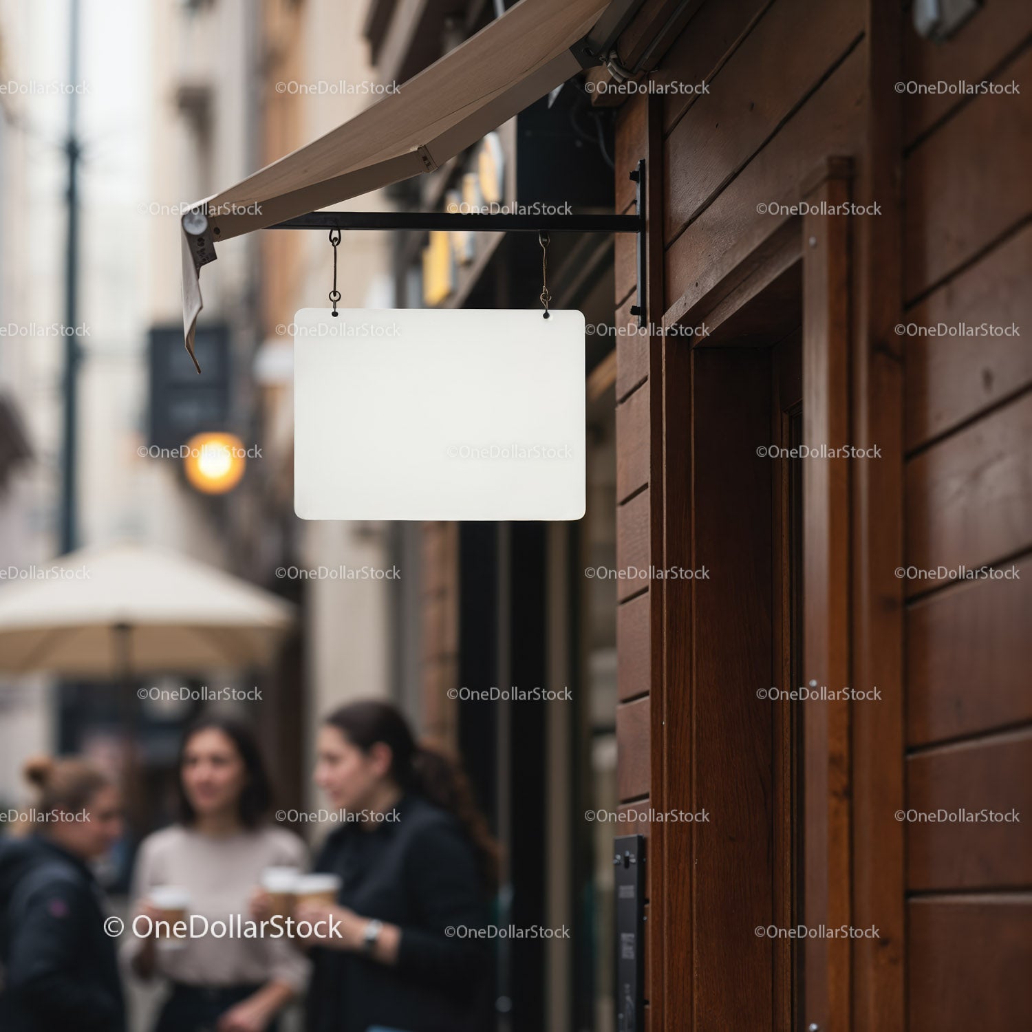 Blank Outdoor Shop Sign on Wood Wall in Urban Street