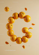 Oranges floating in circular formation on beige background