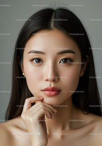 Elegant Woman with Brown Eyes and Flawless Skin in Studio Portrait