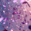 Purple and Pink Floating Musical Notes in Vibrant Abstract Scene
