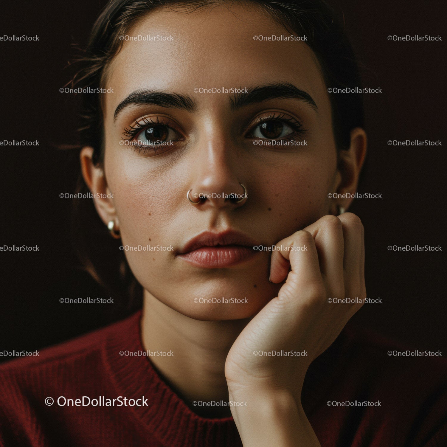 Close-up of Elegant Woman with Brown Eyes and Subtle Makeup