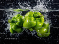 Fresh Green Bell Peppers Under Water Splash in Food Photography