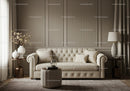 Elegant beige sofa in classic living room interior