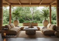 Cozy outdoor seating area with natural greenery view