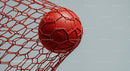 Red Soccer Ball in Goal Net with Dynamic Sports Atmosphere