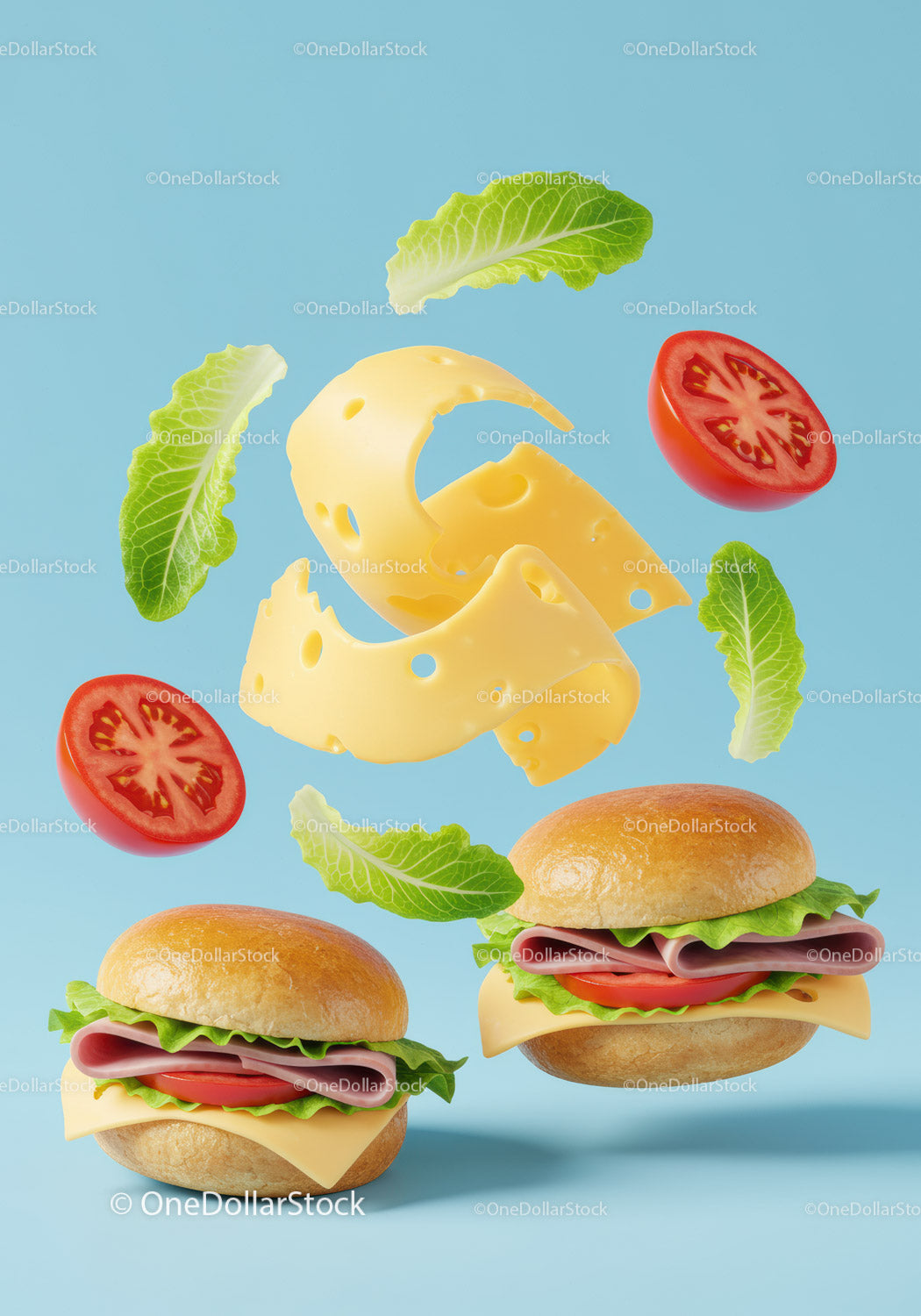 Fresh ham sandwich with cheese and vegetables