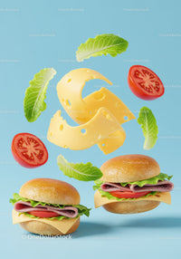 Fresh ham sandwich with cheese and vegetables