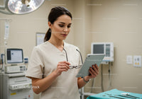 Medical Nurse Using Digital Tablet in Modern Hospital Room