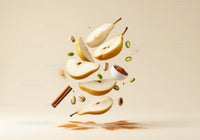 Sliced Pears with Pistachios and Cinnamon Spice Floating
