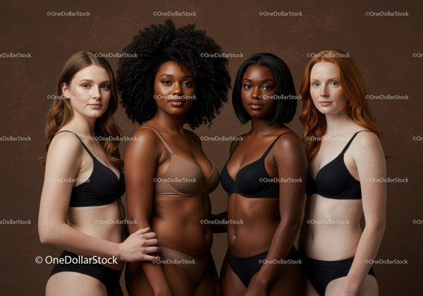 Diverse women in lingerie radiating confidence together