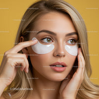 Young Woman with Eye Patches Enjoying Skincare Routine