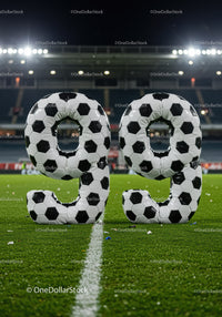 Soccer ball shaped number 99 on stadium field