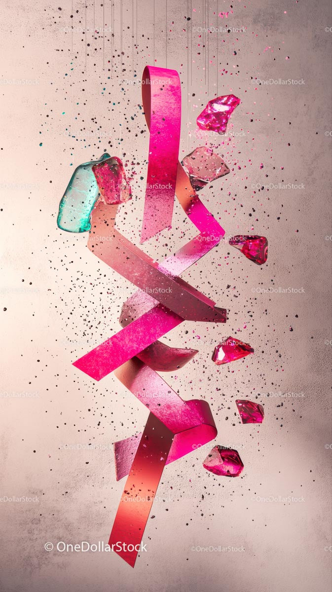 Pink Glass Strips and Debris Abstract Art for Creative Design