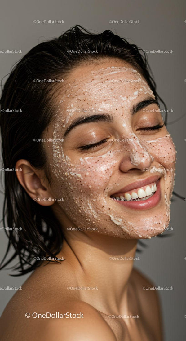 Young Woman Smiling with Face Mask During Skincare Routine