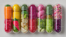 Assorted Colorful Jelly Beans and Gummies in Clear Capsules
