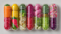 Assorted Colorful Jelly Beans and Gummies in Clear Capsules