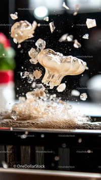 Close-up of Ice Cube Shattering with Dynamic Splash and Fragments