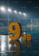 Large and Small Number Nine at Nighttime Poolside