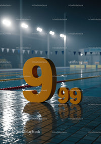Large and Small Number Nine at Nighttime Poolside