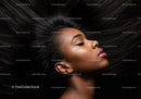 Profile of woman with flowing hair and pink lips