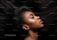 Profile of woman with flowing hair and pink lips